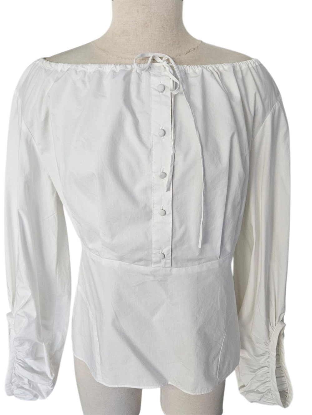 NWT Zac Posen Off White Off-the-Shoulder Button Tie Blouse